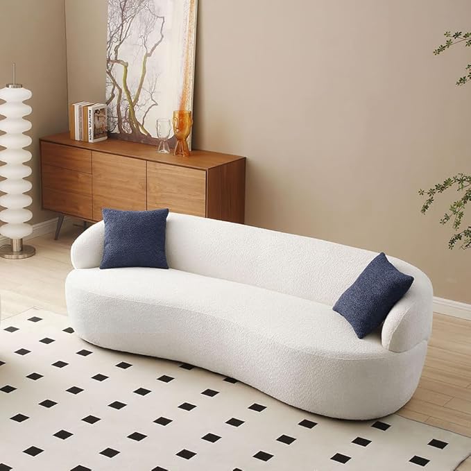 Curved Sofa Couch 86.6 3-Seater Modern Boucle Sectional Sofa Couch Comfy Cloud Upholstered 3 Seat Leisure Cushion Sofa with Pillows for Living Room Bedroom Office Apartment Beige