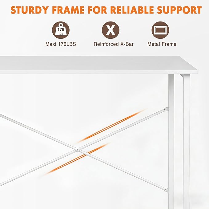 Sweetcrispy Computer Small Desk 32 Inch Office Writing Work Study Student Home Bedroom Table with Metal Frame Wooden Tabletop No Wheels - White Wood