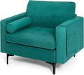 Giantex Single Sofa Accent Chair Armchair w/Comfy Cushion Bolster Armrest Magazine Caddy Pockets Living Room Upholstered Leisure Chair for Bedroom Reception Room Blue