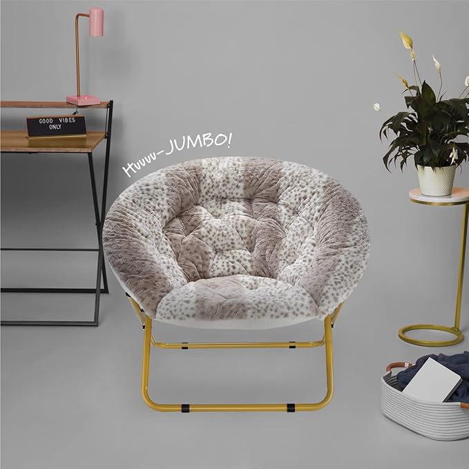 Urban Lifestyle Faux Fur Saucer Chair 36.2D x 36.2W x 31.9H in Snow Leopard