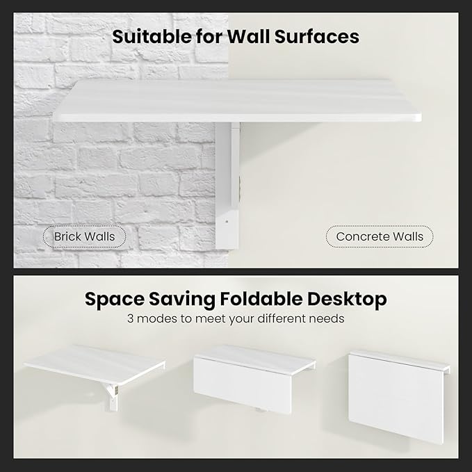 Tangkula Wall Mounted Foldable Table Laundry Table for Folding Clothes Drop-Leaf Floating Desk for Study Bedroom Kitchen Office Laundry Room