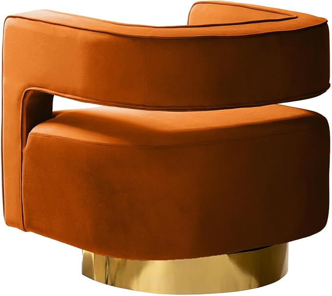 TINA'S HOME Swivel Accent Barrel Chair Modern Velvet Armchair with 3D Curved Open Back &amp Swivel Gold Metal Base Upholstered Club Chair for Living Room Bedroom Nursery Orange(No Assembly Require