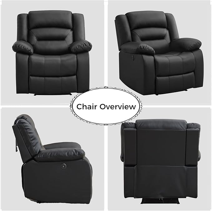 EBELLO Classic Power Recliner Chair Faux Leather Oversized Electric Overstuffed Chair with Thicked Cushion and Back Single Sofa with Comfortable Armchair Black 2Pcs