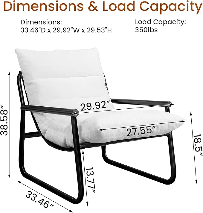 Accent Chair with Arms Living Room Chair with Cushion Comfy Chairs Padded Patio Leisure Lounge Chair Sturdy Comfy for Reading Nook &amp Bedroom 200Lbs Capacity(White 1-2)