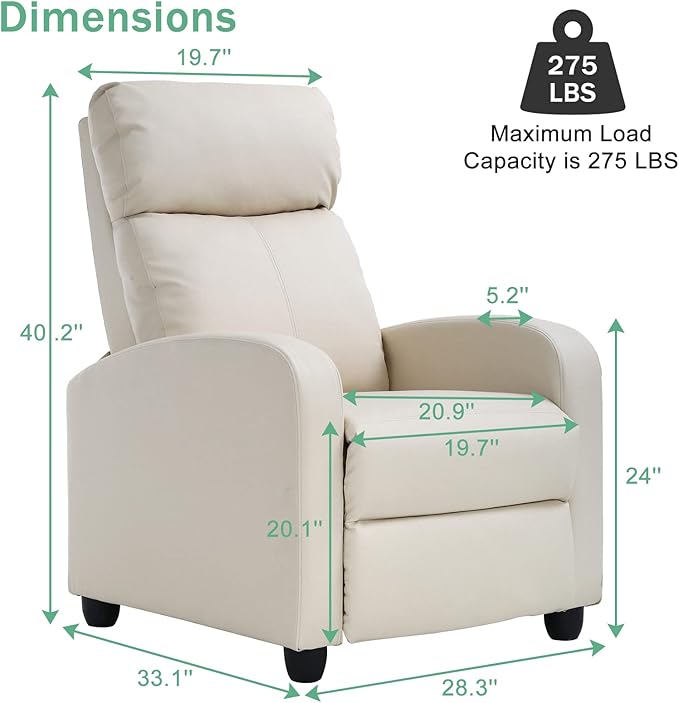 Recliner ChairSingle SofaLiving Room ChairsReading ChairRecliner Chairs for AdultsReclining SofaHome Theater SeatingLash Recliner ChairBeige