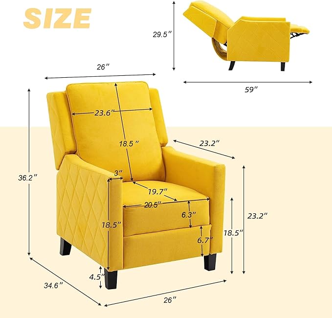 AVAWING Push Back Recliner Chair Wing Back Chairs with Arms Mid-Century Vintage Accent Chair for Living Room Polyester Yellow
