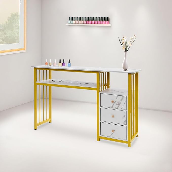 Modern Nail Salon Desk with 3 Drawers 47 Inch Large Manicure TableBeauty Station for Nail Tech Heavy Duty Makeup Table with Storage Salon Furniture for Home Spa Office