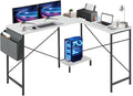 Living&ampGiving L Shaped Gaming Desk 49 Black Home OfficeBedroom Computer Table for Study Standing Executive Desk with CPU Storage Shelf &amp Side Bag White