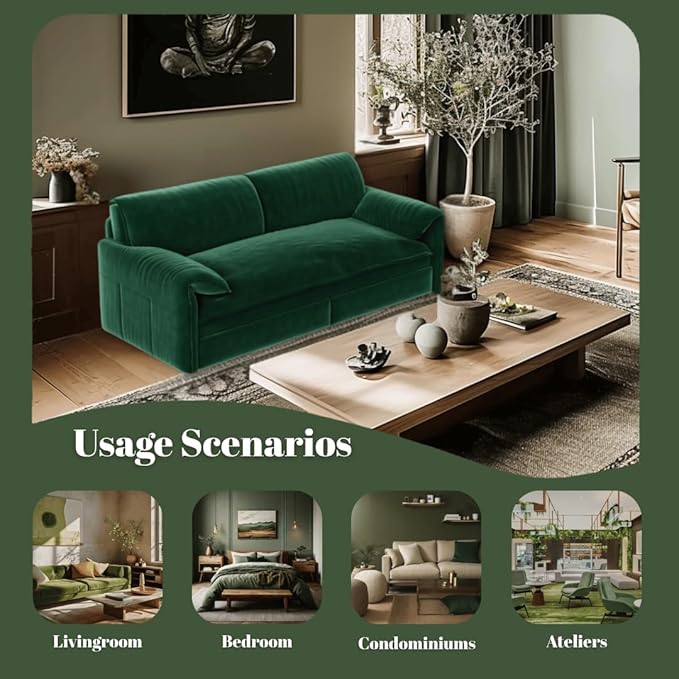 66 Queen Pull Out Sofa Bed 3-in-1 Convertible Sleeper Sofa with Side StorageMulti-Functional Velvet Loveseat Bed for Living RoomBedroomApartmentOffice (Green)