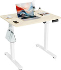 ERGOMAKER Electric Standing Desk 31.5 x 23.6 Height Adjustable Sit Stand Desk with Splice Board for Home Office Computer Desk Memory Preset (White Frame Gold Oak Desktop)