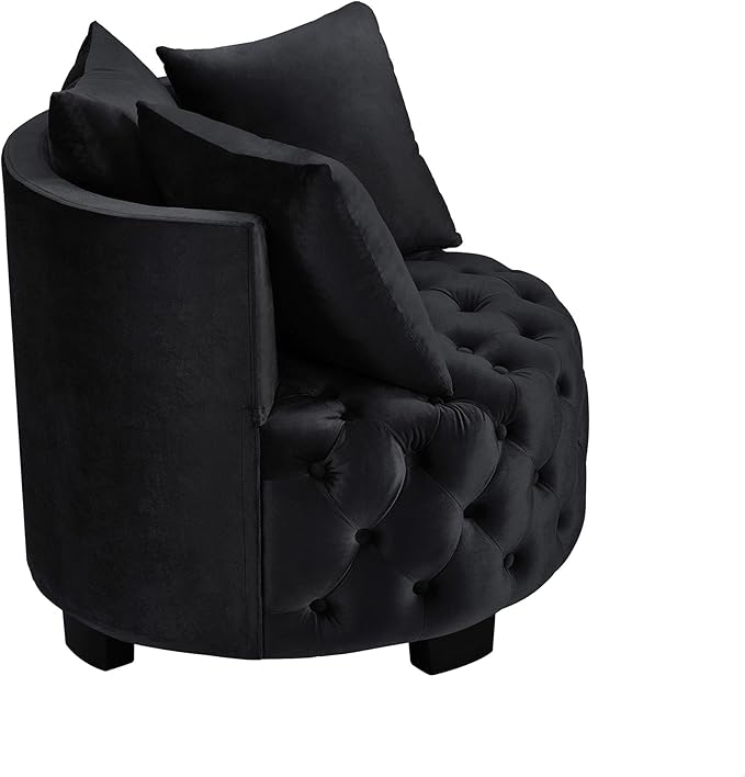 GDFStudio Upholstered Tufted Accent Chair Contemporary Velvet Leisure Chair with Curved Back and Integrated Arms Modern Round Accent Chair for Living Room Black