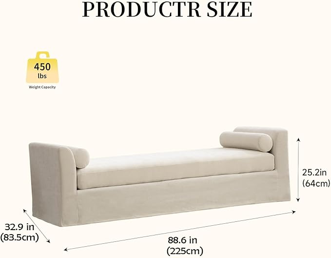 Chifee &amp Vingol 88.6 W Oversized Chaise Lounge Upholstered Bedroom Benches Extra-Long Indoor Bench Entryway Bench with Removable Pillows for Living Room HallwayBeige