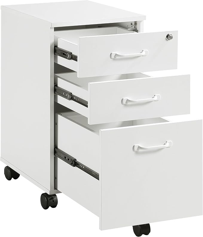 OSP Home Furnishings Prado 3 Drawer Mobile File Cart White Finish