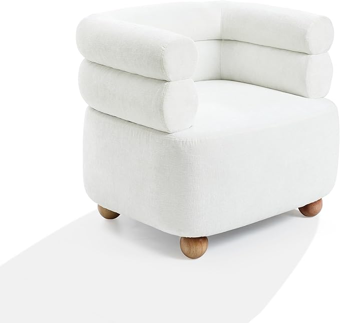 LuxenHome Barrel Accent Chair with Wood Ball Legs Modern Upholstered Ivory Barrel Armchair for Living Room Reading Room BedroomStylish Sofa Chair Decorative Home FurnitureLeisure Lounge Chairs