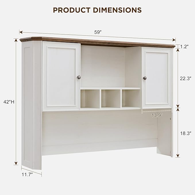 T4TREAM 59 Home Office Desk Hutch with Ample Storage Only Match VSC Series Farmhouse Desk (Antique White)