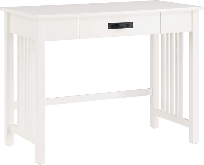 OSP Home Furnishings Sierra Writing Desk with Pull-Out Drawer and Mission Style Side Panels White