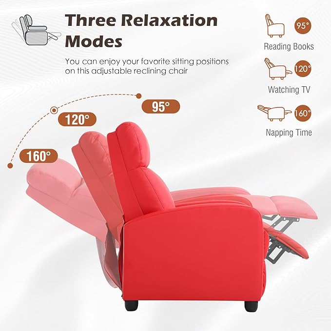 BestMassage | Recliner Chair | No Massage Function | Pu Red | with Lumbar Support Adjustable Push Back Wide Armrests Footrest &amp Padded Seat | Easy Assembly | for Living Room Home Theatre