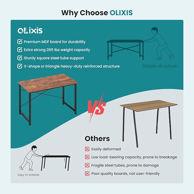 OLIXIS 40 Inch Computer Home Office Desk for Small Spaces Writing Work Study Student Bedroom Table with Metal Frame Modern Rust