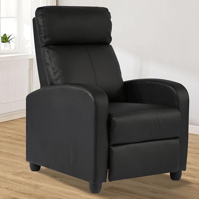 Massage Recliner Chair PU Leather Recliner Chair Recliner Sofa for Adults Home Theater Seating with Lumbar Support Bedroom Living Room Chair with Padded Seat Backrest Black