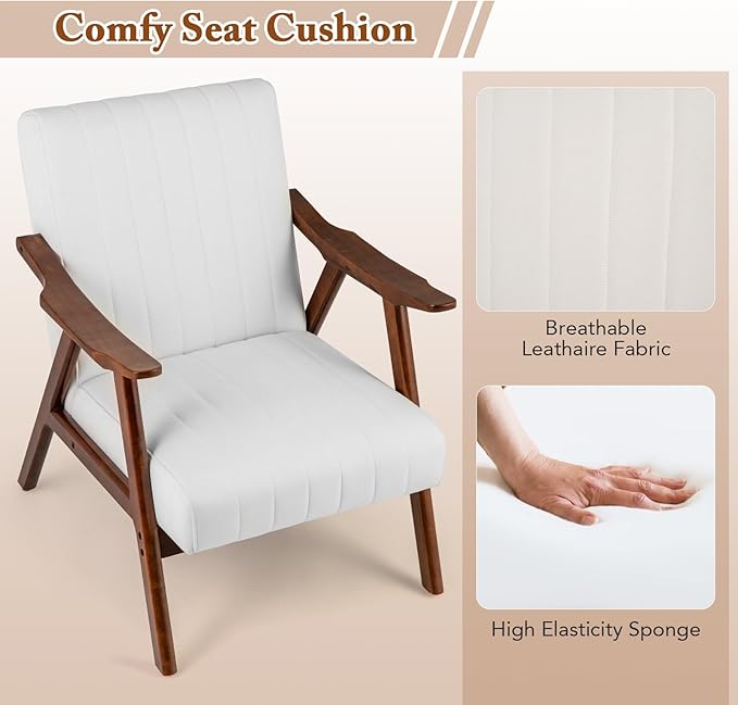 GORELAX Mid Century Modern Accent Chair Upholstered Lounge Armchair with Rubber Wood Frame Comfy Reading Chair for Living Room Bedroom Office Reception Room (1 Beige)