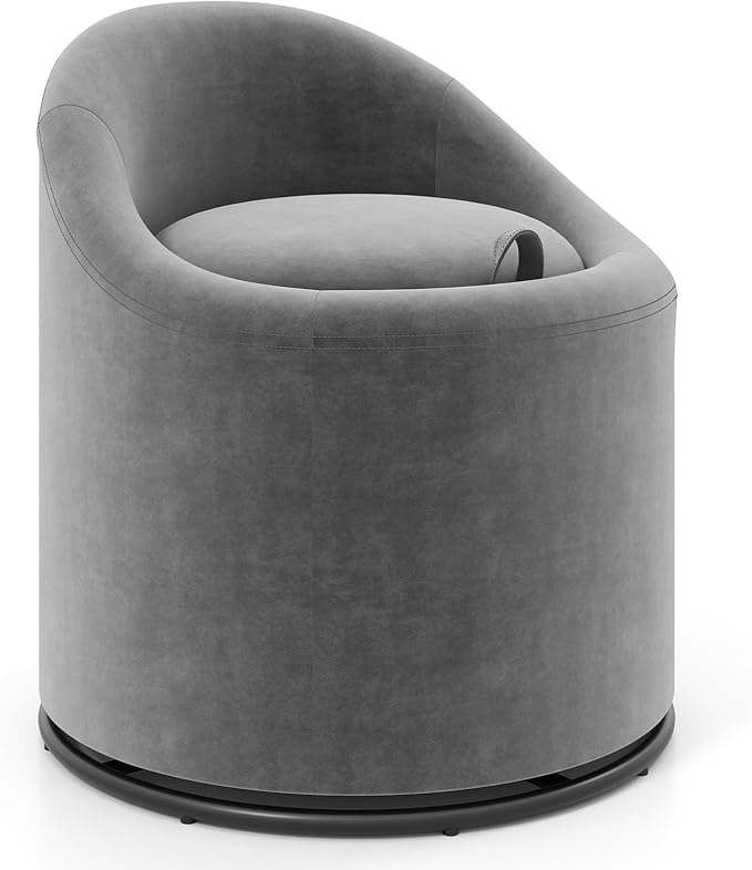 Giantex Swivel Accent Chair with Storage 360° Upholstered Vanity Chair with Backrest Velvet Modern Storage Ottoman Small Barrel Swivel Armchair for Bedroom Living Room No Assembly Grey