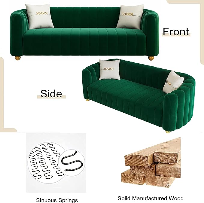 Mid-Century Modern Sofa for Living Room 84 Green Luxury Velvet Loveseat Sofa Couch Sectional Love Seat Sofa Couch with Gold Legs Upholstered Sofa for Apartment Bedroom Home Office