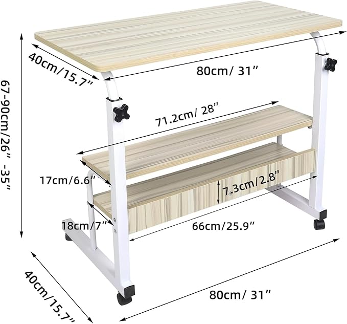 Moblie Standing Computer Workstation with Wheels for Bedroom Home Office with Storage Layers Height Adjustable Sofa Desk - 4 Locking Wheels Writing Tray