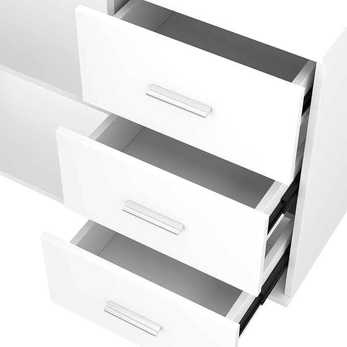 White Large L Shaped Office Computer Desk with Drawers Reversible Long Corner Gaming Work Study Desk Table with Adjustable Shelves &amp Storage Drawers for Home Office Bedroom