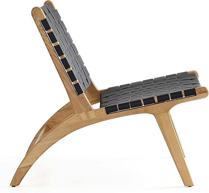 Manhattan Comfort Maintenon Modern Faux Leather Accent Chair with Solid Ashwood Legs Modern Woven Design Fully Assembled Perfect for Living Room Set of 1 Nature