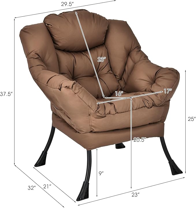 DORTALA Modern Lazy Chair Single Sofa Chair w/Side Pocket and Armrests Soft Upholstered Modern Leisure Chairs Suitable for Living Room Bedroom Brown