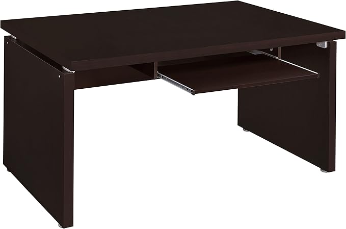 Stonecroft Furniture Contemporary Computer Desk 55 in Wide MDF/Melamine Paper Cappuccino Finish 1 Drawer Reversible L-Shape Option Floating Surface Design Office Desk for Home or Workspace Use