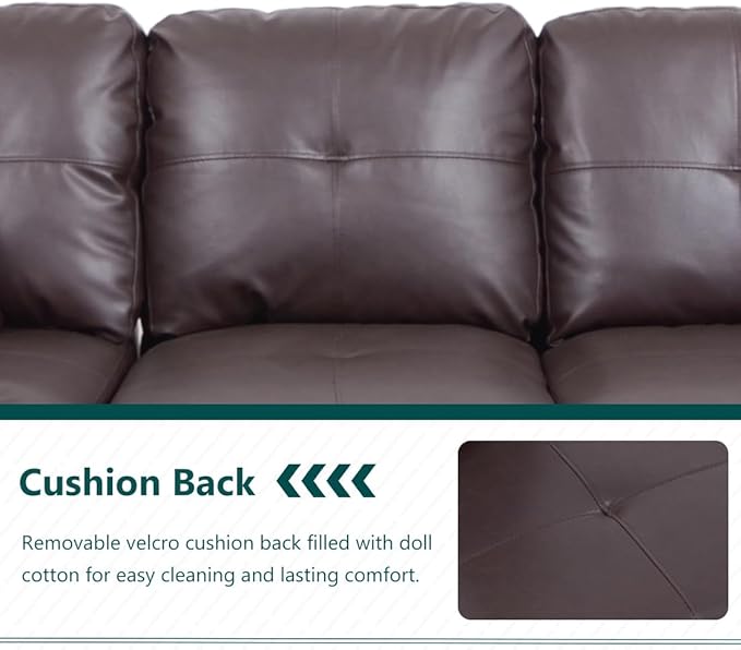 Faux Leather Sectional Sofa Couch Modern Brown L-Shaped Couch Modular Sectional Sofa Set 103.5 Corner Chaise Lounge with Storage Ottoman for Living Room Office Dorm (Right Chaise Brown)