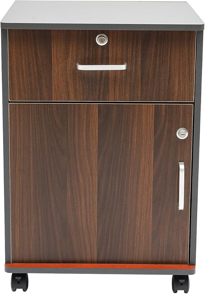 2-Tier Mobile File Cabinet Under Desk Metal Filing Cabinet Modern Small Vertical Rolling Filing Cabinets with Lock and 1-Drawer for Home Office