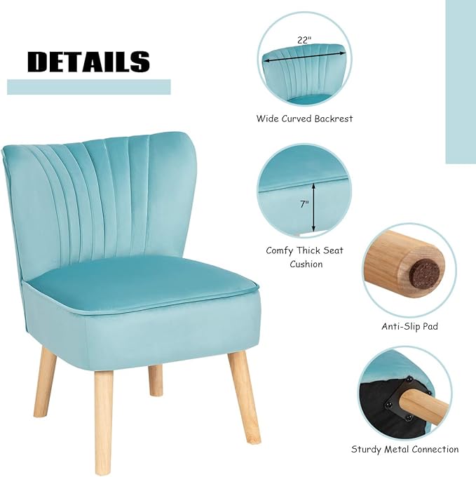 Giantex Velvet Accent Chair with Ottoman Modern Tufted Upholstered Chair with Footrest Firm Wood Legs Leisure Single Club Chair Set for Living Reading Room Bedroom (Turquoise)