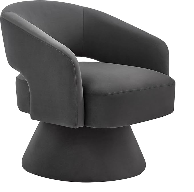 GDFStudio Swivel Barrel Chair Accent Arm Chair for Living Room Upholstered Velvet Round Reading Armchair Modern 360 Degree Comfy Swivel Chair with Open Backrest for Bedroom Office Dark Gray