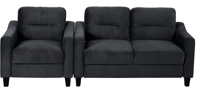 Velvet Upholstered Single Sofa ChairMordern Armchair with Wooden Legs for Living RoomBedroom and Office Black