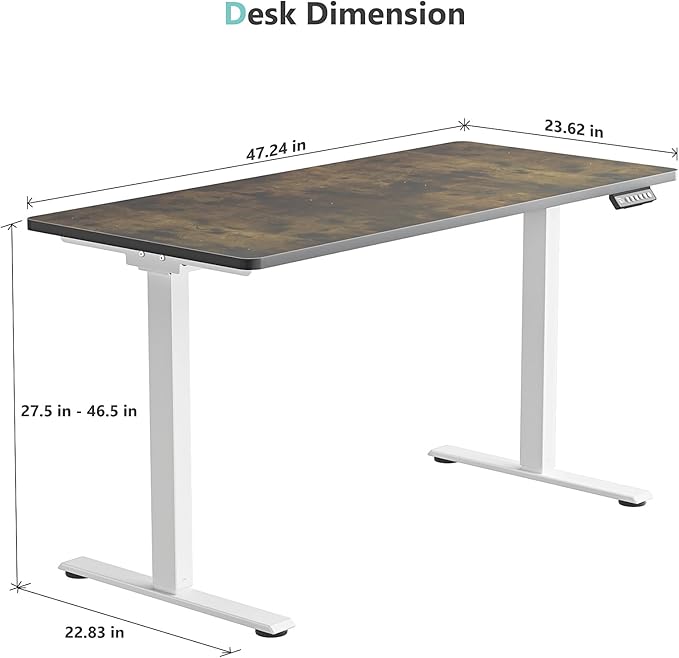 Dual Motor Electric Standing Desk with One Piece Desktop 48 x 24 Inch Adjustable Height Sit to Stand Up Desk for Home Office Work &amp Study White Frame &amp Brown Desktop (2 Packages)