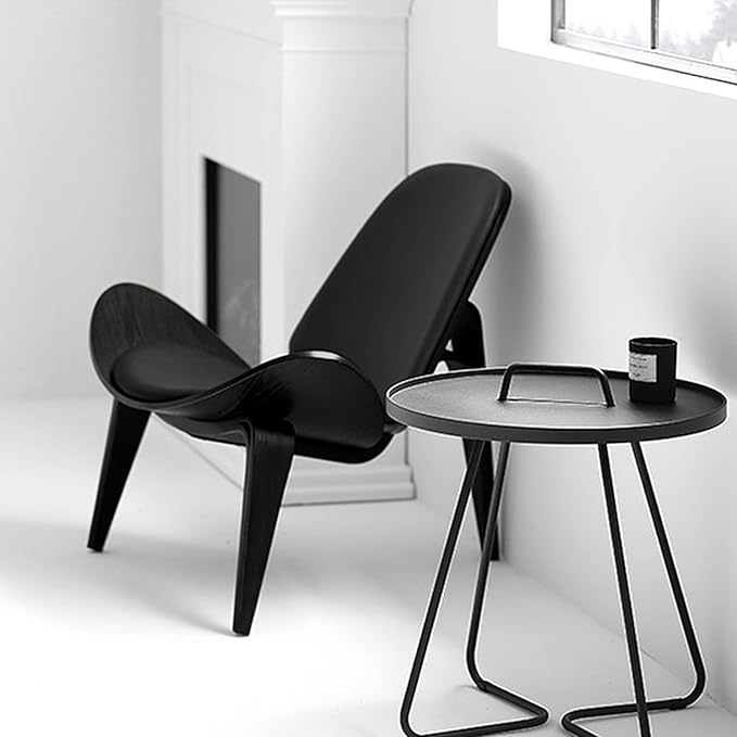 OAKHAM Comfy Shell Chair Mid Century Modern Accent Chair for Living Room and Bedroom with Protective Foot Pads Ergonomic (Ebony Black)