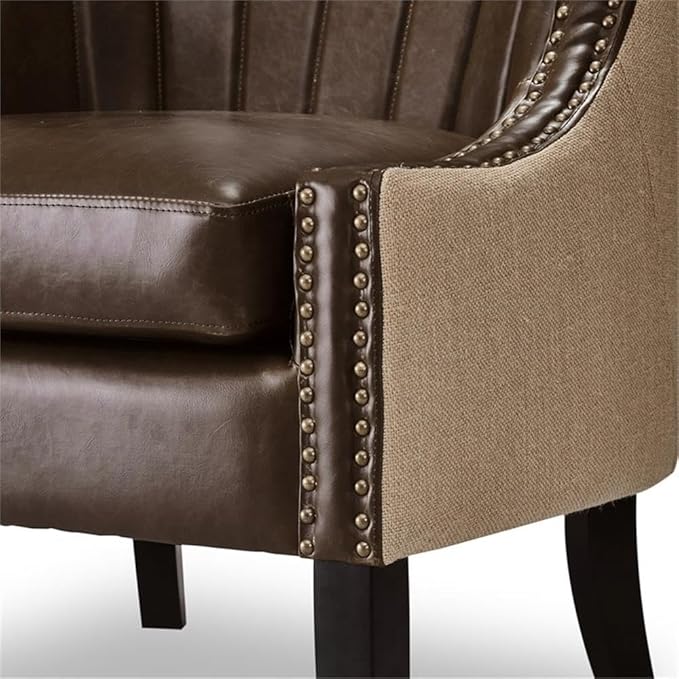 Tommy Hilfiger Dorset Leather Club Chair Brass Nailhead Accent Trim High Back Reading Armchair Traditional Living Room Furniture Chesterfield Brown
