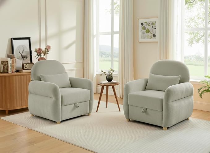 Accent Chairs Set of 2 Living Room Chairs in Chenille Fabric Modern Reading Chair with Storage Function for Living Room Apartment and Compact Spaces (Grey)