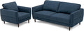 Giantex Loveseat and Armchair Set Upholstered 2-Seat Couch and Single Sofa with Solid Wood Frame Mid-Century Modern Furniture for Living Room Small Spaces Bedroom Apartment Reception Room Blue