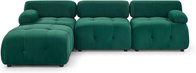 Bellemave L-Shape Sofa Couch Modular Sectional Sofa with Reversible Ottoman Velvet Upholstered Free Comnination Couch with Button Tufted Design Modern Oversized Couch for Living Room (Green)