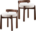 HEAH-YO Wood Vanity Chair with Back Set of 2 Sherpa Upholstered Small Ottoman Footstool Mid-Century Modern Makeup Chair with Solid Wood Legs for Makeup Room Bedroom Living Room White