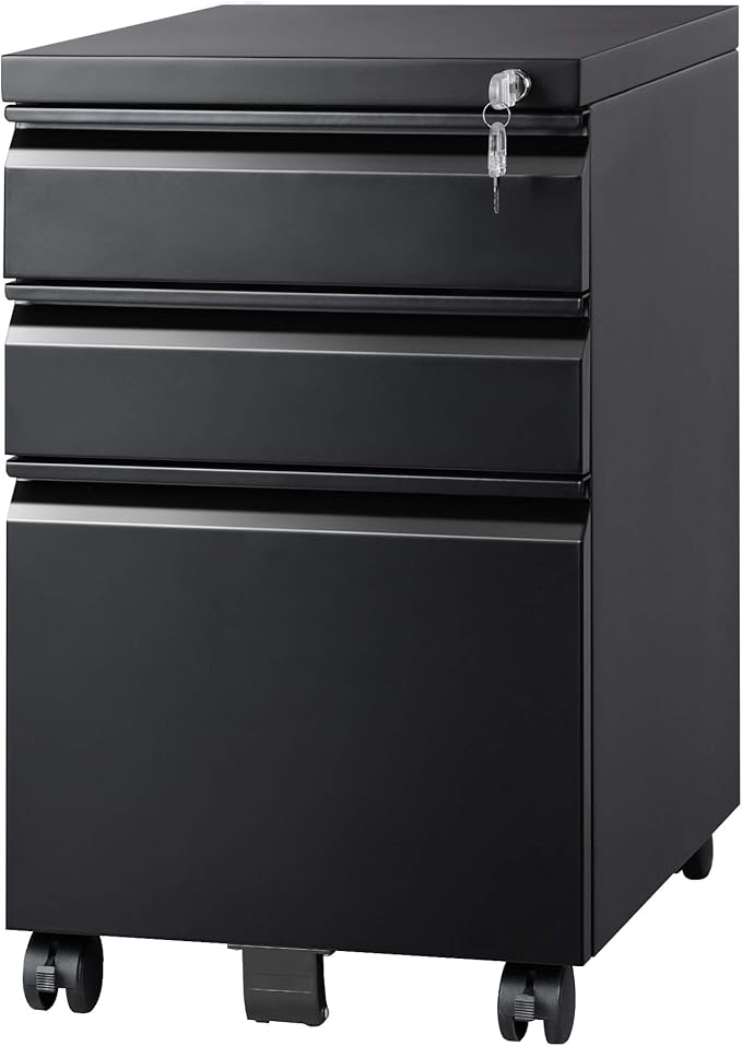 DEVAISE 3 Drawer Locking Mobile File Cabinet for Home Office Fully Assembled Except Casters Letter/Legal SizeCarbon Black