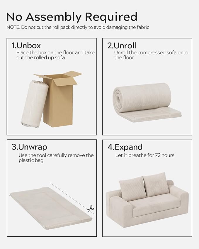 Modern Loveseat Sofa for Living Room 71 Cofy 3-Seater Couch Pull Out Sofa Bed with 2 Pillows Corduroy Boneless Convertible Couch for Small Space Apartment Beige