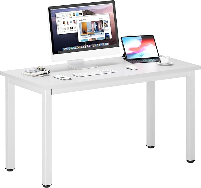 DlandHome 47 inches Medium Computer Desk Home Composite Wood Board Desk Decent and Steady Home Office School Desk/Workstation/Table BS1-120WW White and White Legs 1 Pack