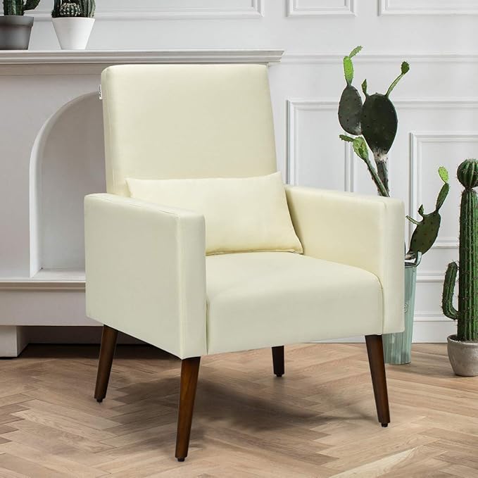 Giantex Upholstered Rocking Chair Modern High Back Armchair Comfortable Rocker with Fabric Padded Seat Waist Pillow and Wood Base Accent Chair for Nursery Living Room Bedroom Office Beige
