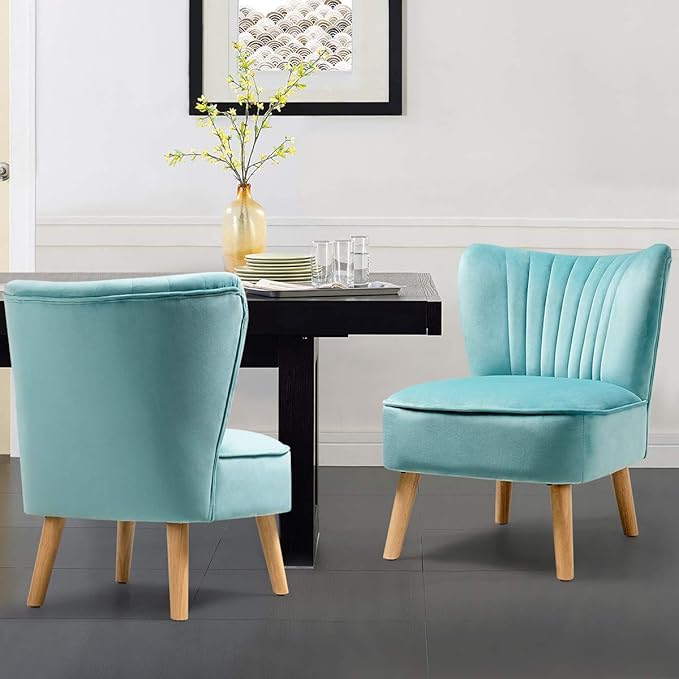 Giantex Set of 2 Velvet Accent Chair Upholstered Modern Sofa Chair w/Wood Legs Thickly Padded Small Armless Wingback Club Chairs for Living Room Bedroom Furniture