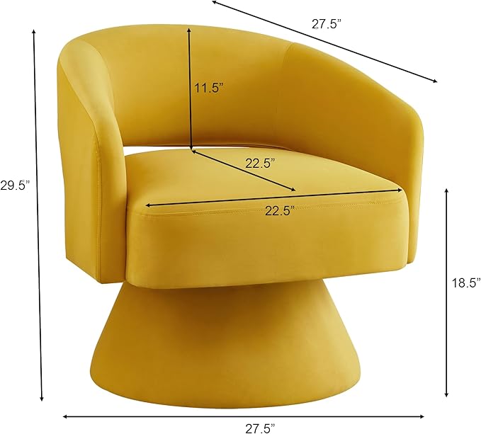Swivel Barrel Chair with Upholstered Round Design 360-Degree Comfort and Open Backrest Ideal for Living Room or Bedroom Use Stylish Accent Piece in Yellow