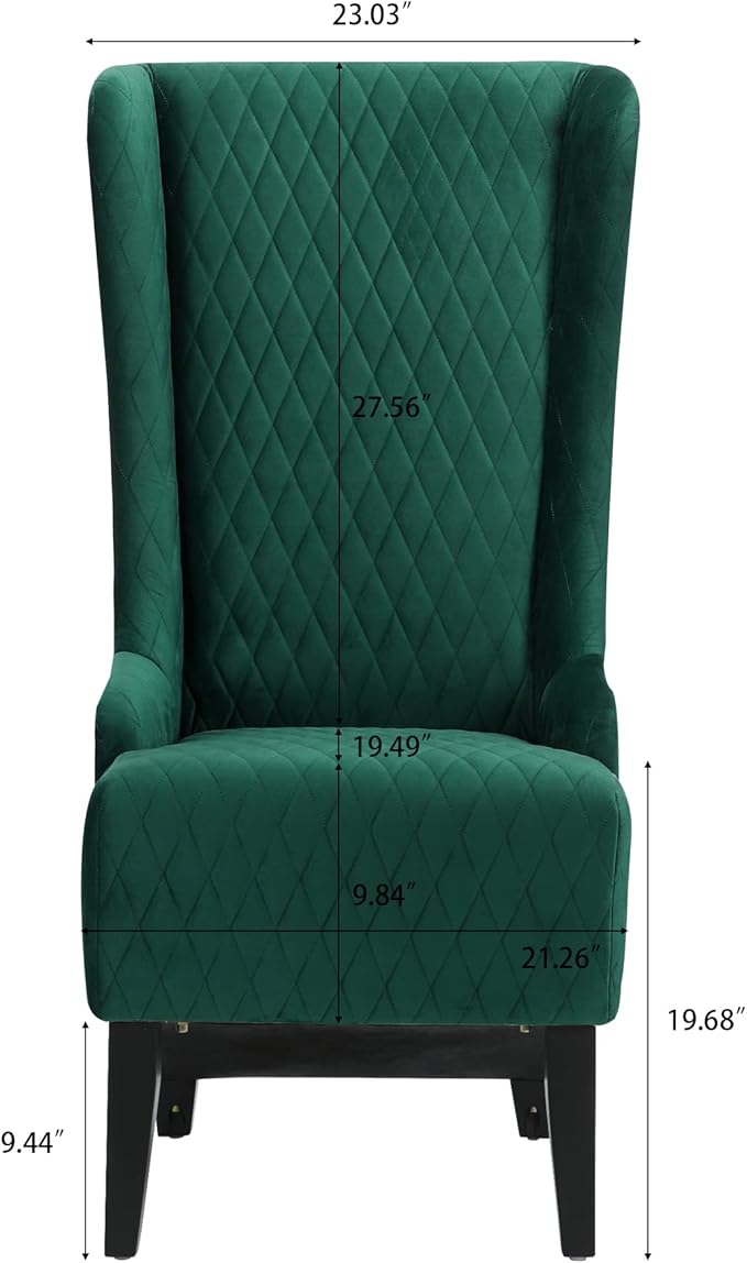 Dining Chair Comfy High Wingback Accent Chair for Dining Table PU Leather Upholstered Accent Side Chairs with Soft Padded &amp Wooden Legs for Living Room Dining Room Bedroom (Green)